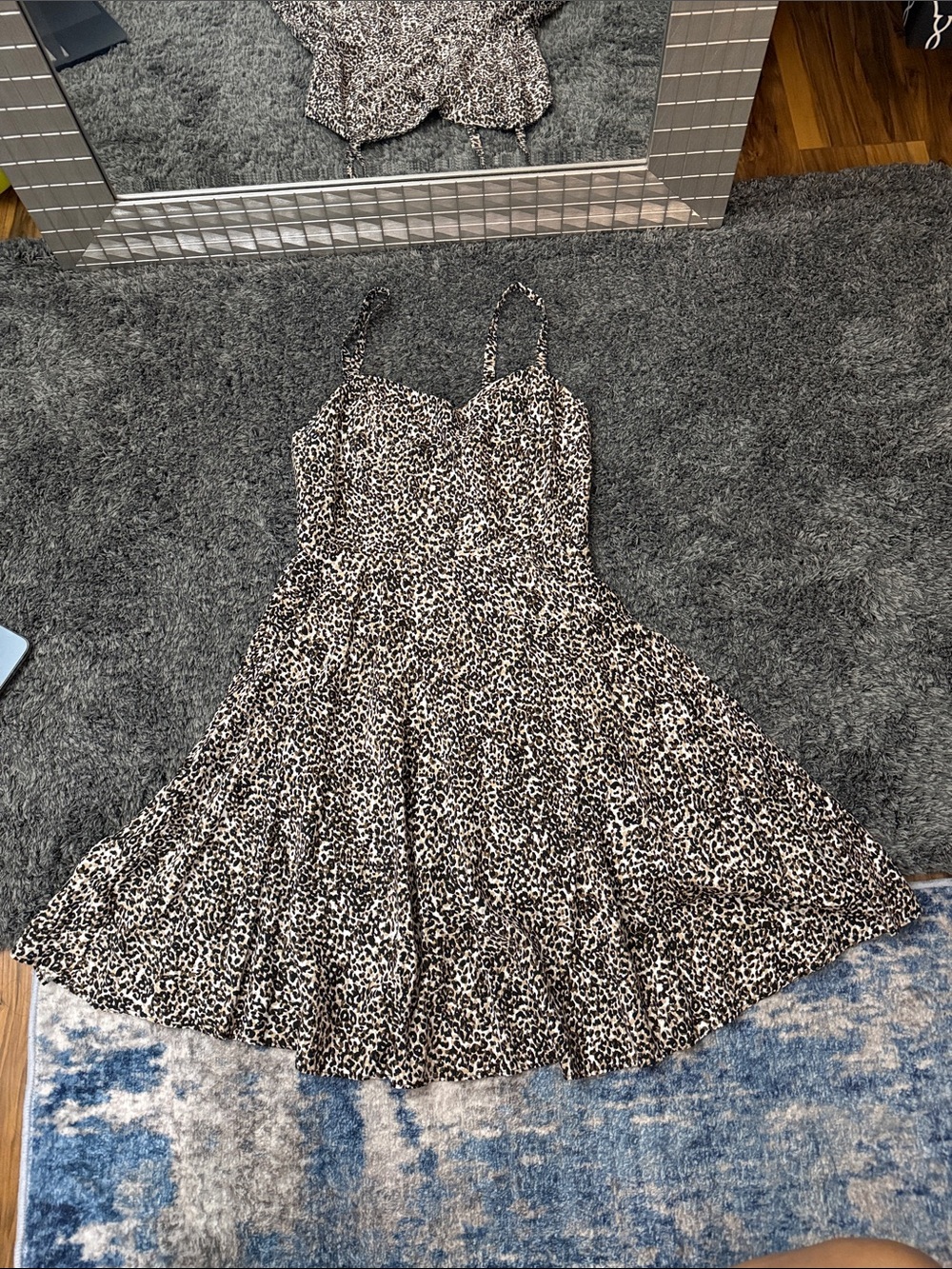 Old Navy Leopard Print Spaghetti Strap Midi Dress - Black & Cream